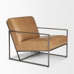 Stratton Gunmetal w/ Genuine Brown Leather Upholstered Accent Chair