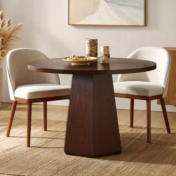 Stuart Walnut Snowflake Mid Century Modern Round Dining Table 1
