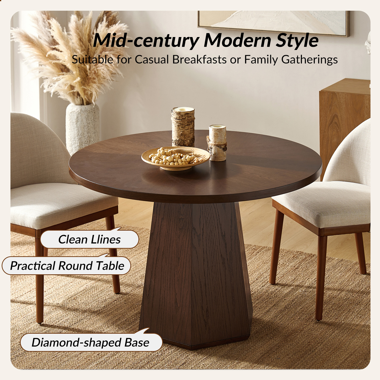 Stuart Walnut Snowflake Mid-Century Modern Round Dining Table 3 Stuart Walnut Snowflake Mid-Century Modern Round Dining Table - Image 3