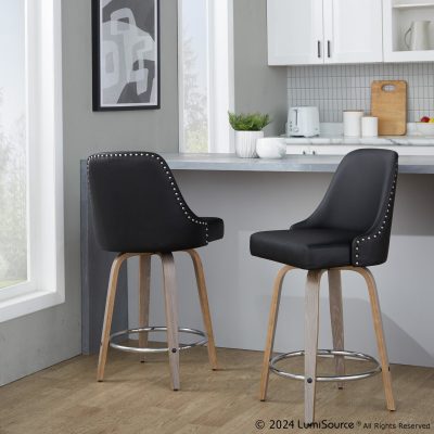Studded Marcel 26 Light Grey Contemporary Swivel Counter Stool (Set of 2)