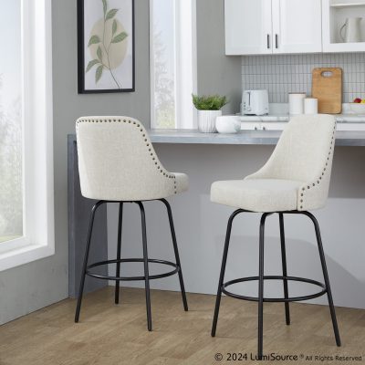 Studded Marcel 27" Contemporary Cream Swivel Counter Stools (Set of 2)