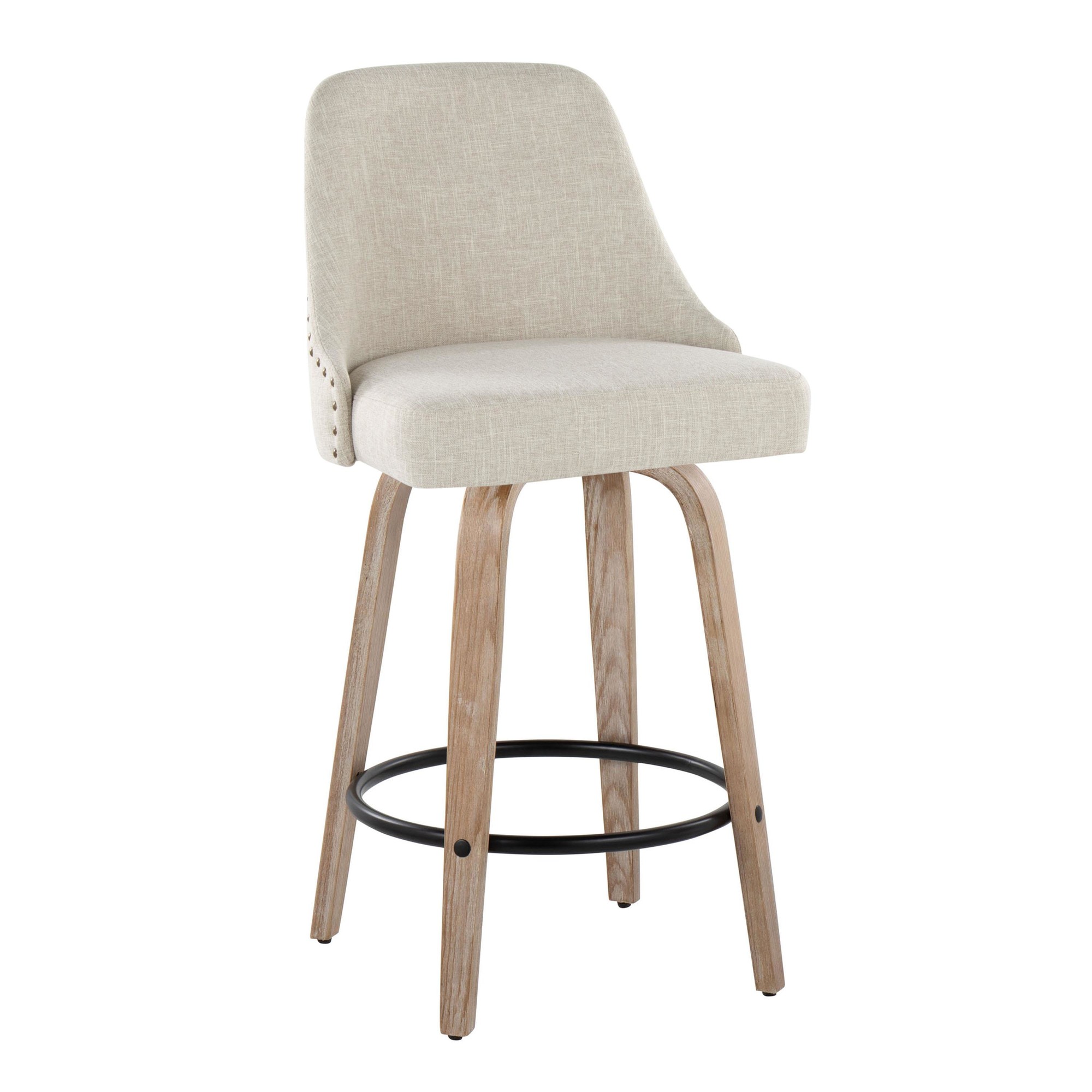 Studded Marcel 27 Cream Swivel Counter Stool Whitewashed Wood (Set of 2) 4 Studded Marcel 27 Cream Swivel Counter Stool Whitewashed Wood (Set of 2) - Image 4