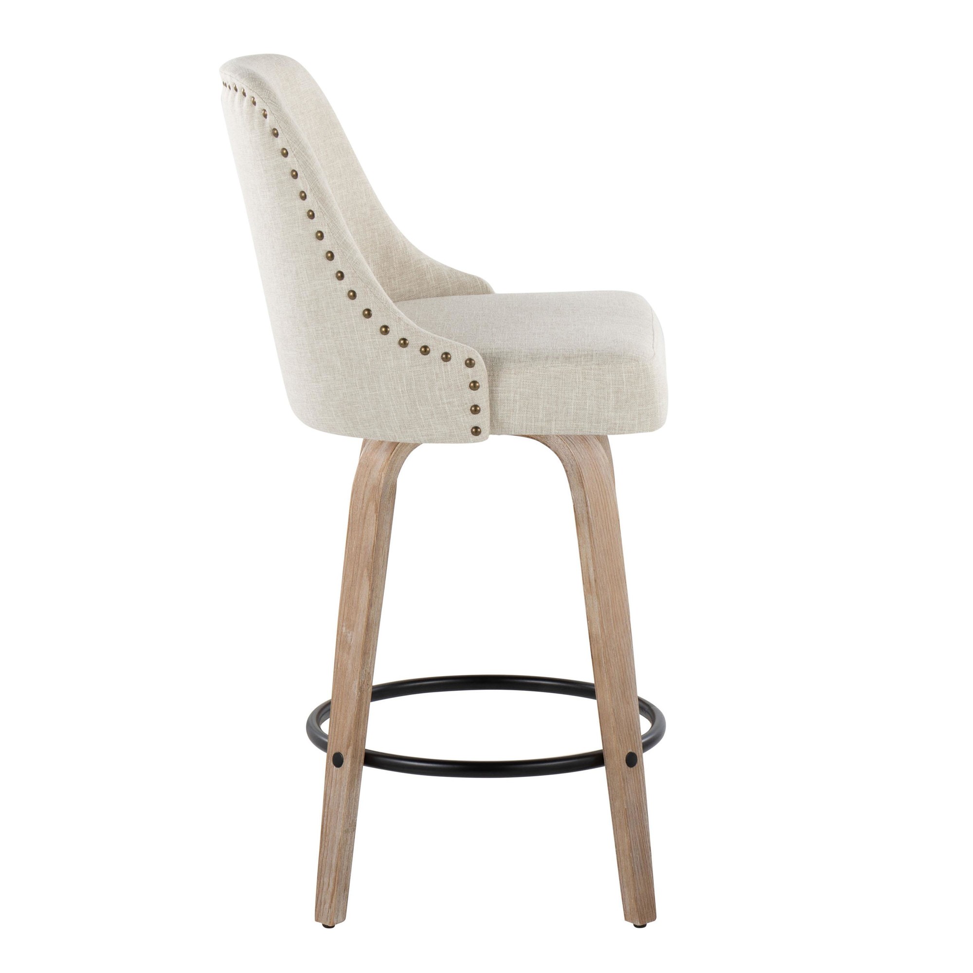 Studded Marcel 27 Cream Swivel Counter Stool Whitewashed Wood (Set of 2) 5 Studded Marcel 27 Cream Swivel Counter Stool Whitewashed Wood (Set of 2) - Image 5