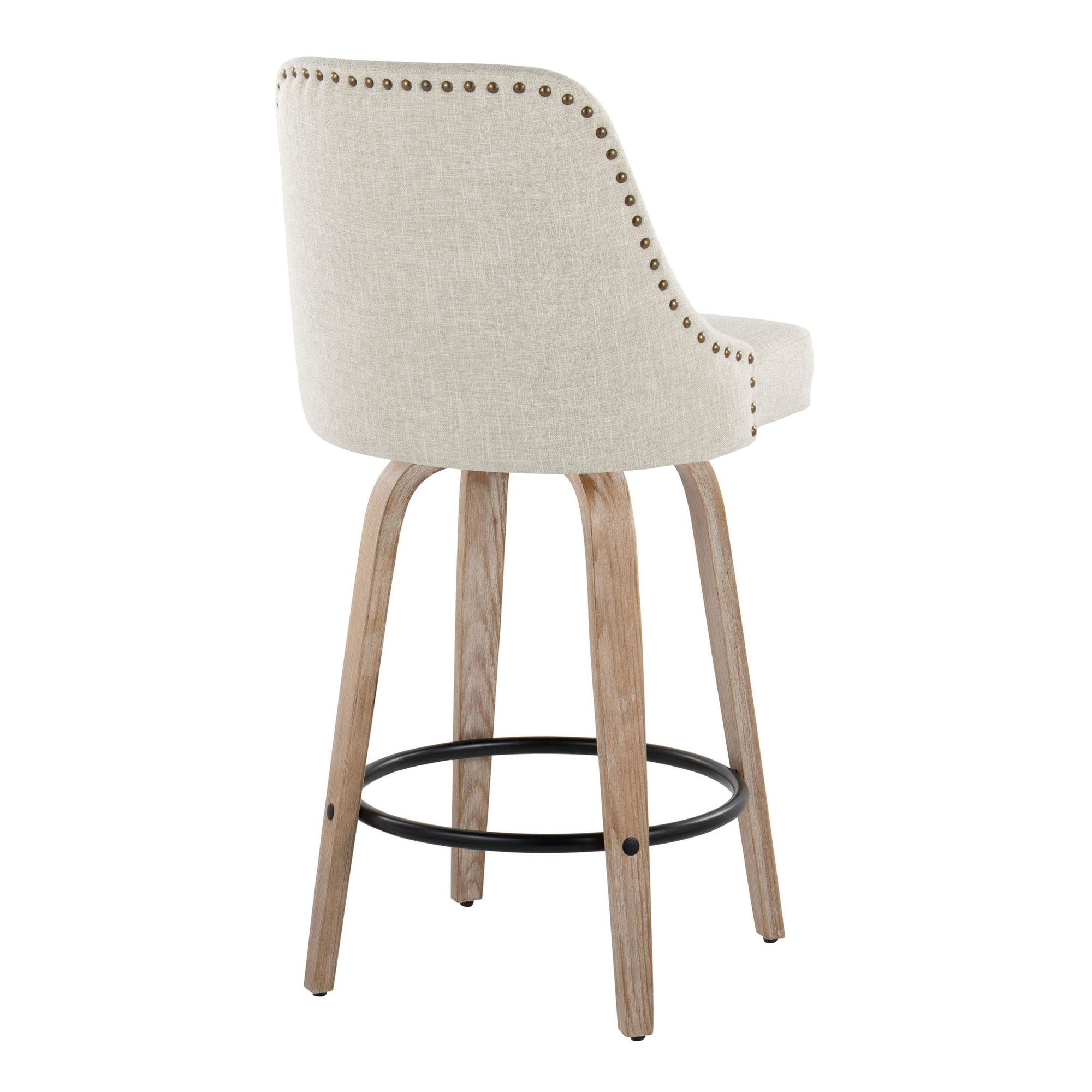 Studded Marcel 27 Cream Swivel Counter Stool Whitewashed Wood (Set of 2) 6 Studded Marcel 27 Cream Swivel Counter Stool Whitewashed Wood (Set of 2) - Image 6
