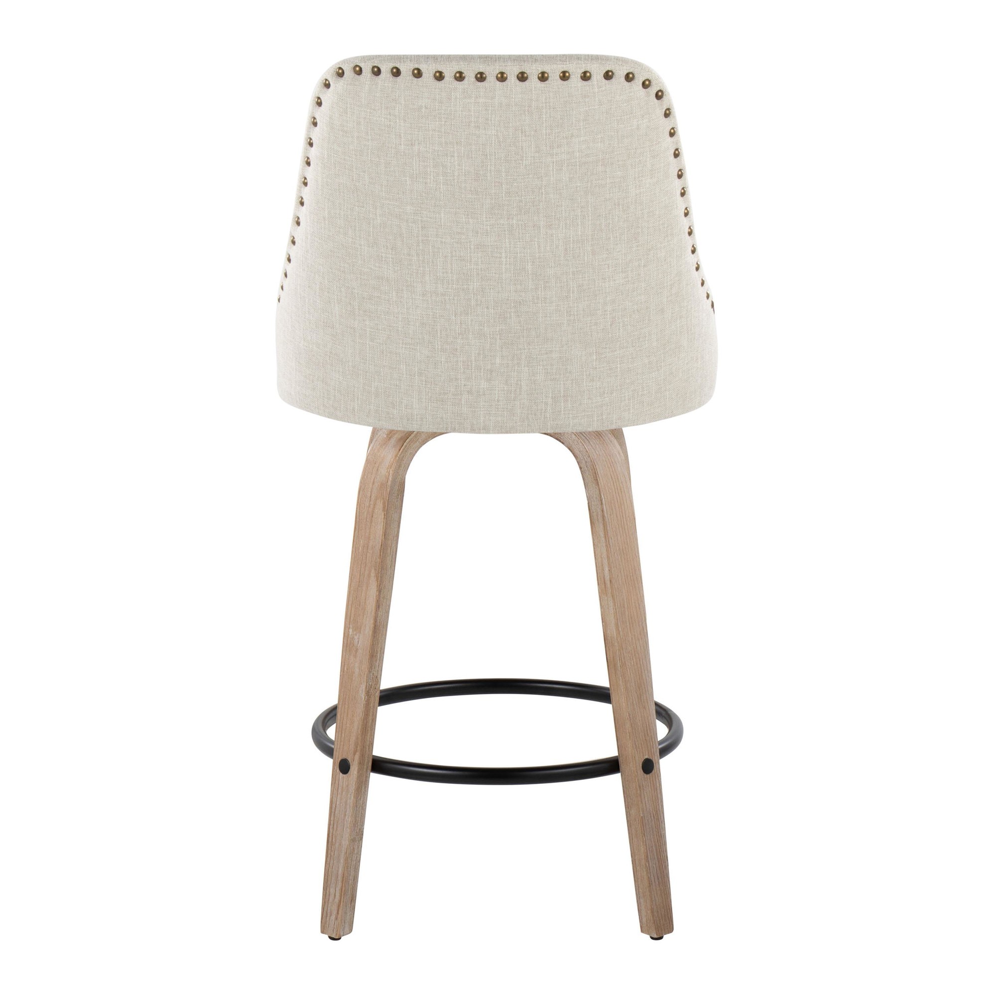 Studded Marcel 27 Cream Swivel Counter Stool Whitewashed Wood (Set of 2) 7 Studded Marcel 27 Cream Swivel Counter Stool Whitewashed Wood (Set of 2) - Image 7