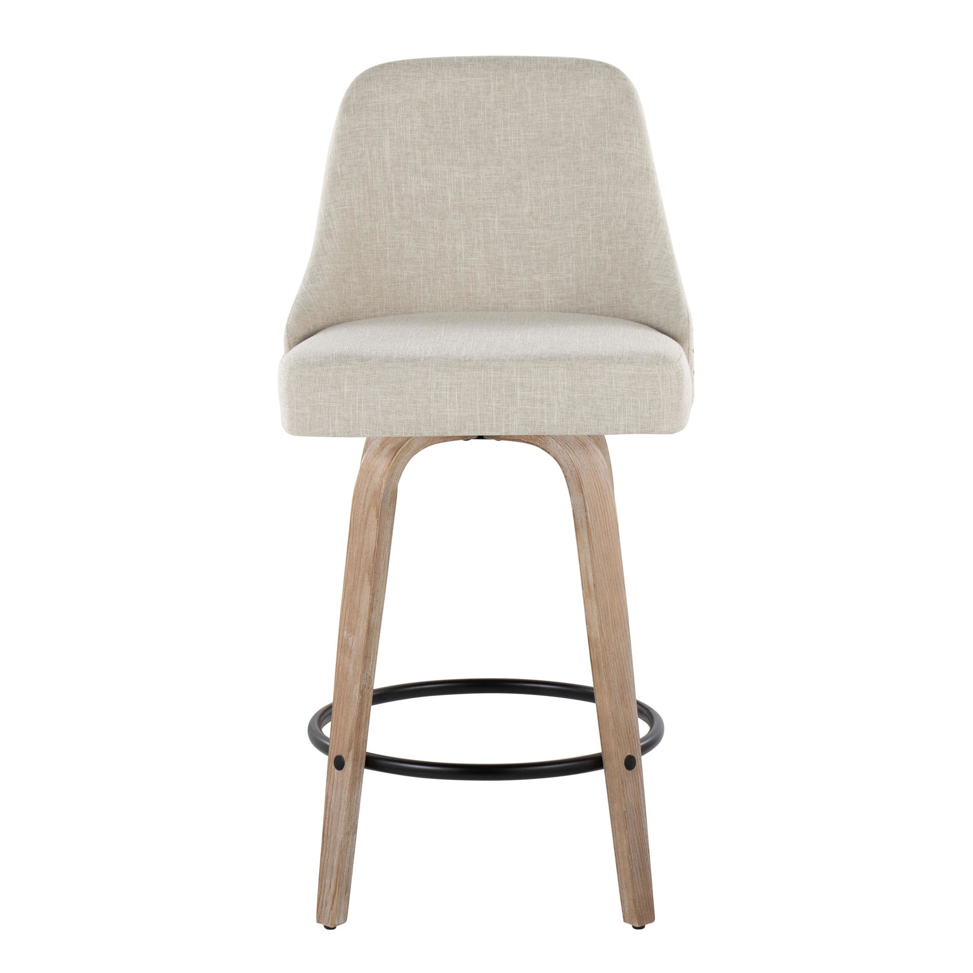 Studded Marcel 27 Cream Swivel Counter Stool Whitewashed Wood (Set of 2) 8 Studded Marcel 27 Cream Swivel Counter Stool Whitewashed Wood (Set of 2) - Image 8