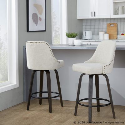 Studded Marcel 27-Inch Cream Fabric Swivel Counter Stools (Set of 2)