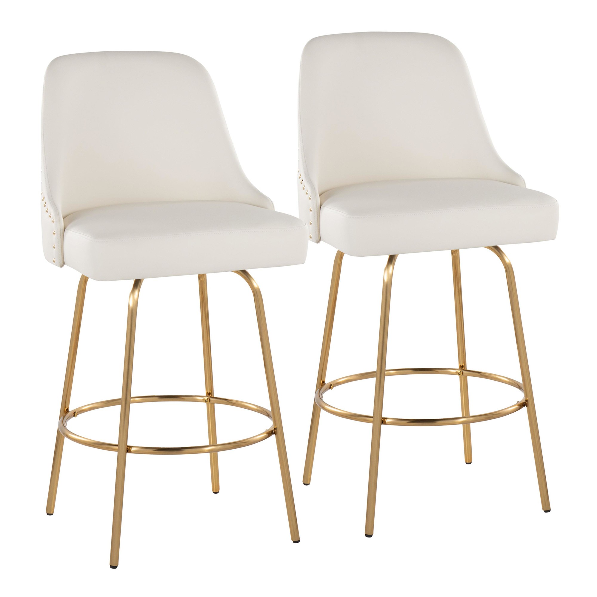 Studded Marcel 27-Inch Gold and White Contemporary Counter Stool (Set of 2) 3 Studded Marcel 27-Inch Gold and White Contemporary Counter Stool (Set of 2) - Image 3
