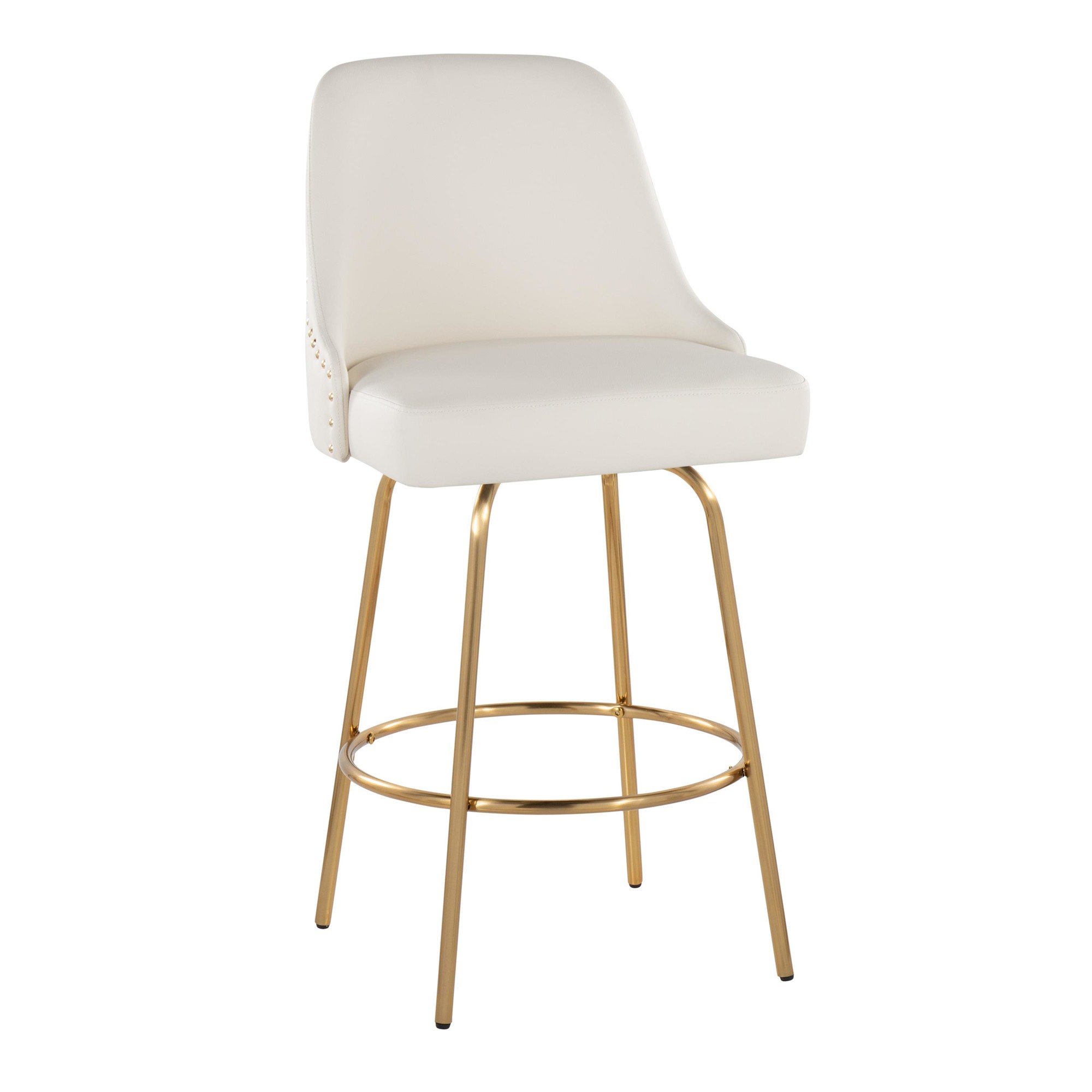 Studded Marcel 27-Inch Gold and White Contemporary Counter Stool (Set of 2) 4 Studded Marcel 27-Inch Gold and White Contemporary Counter Stool (Set of 2) - Image 4