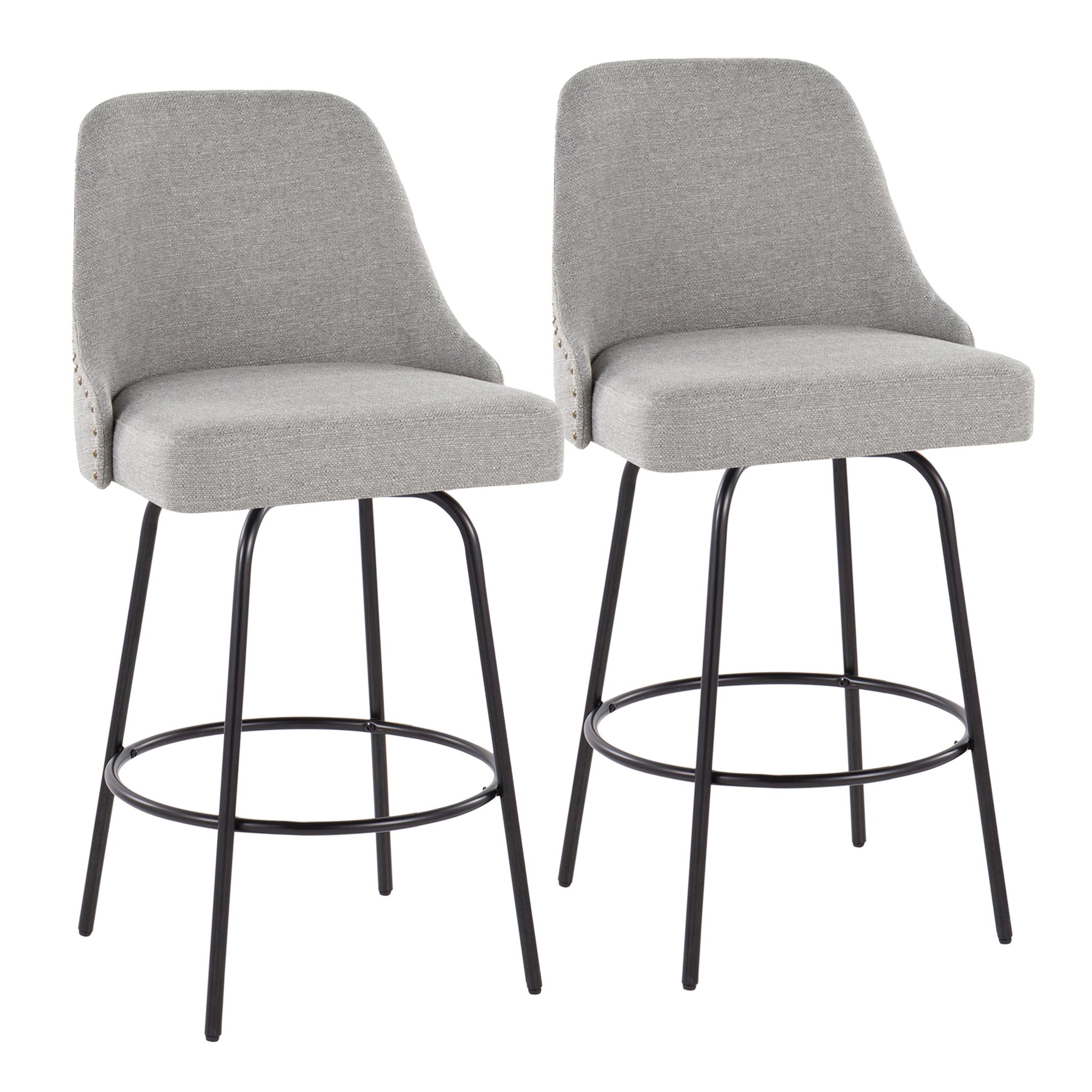 Studded Marcel 27-Inch Light Grey Contemporary Swivel Stools (Set of 2) 3 Studded Marcel 27-Inch Light Grey Contemporary Swivel Stools (Set of 2) - Image 3