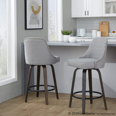 Studded Marcel 27-Inch Light Grey Swivel Counter Stools (Set of 2)