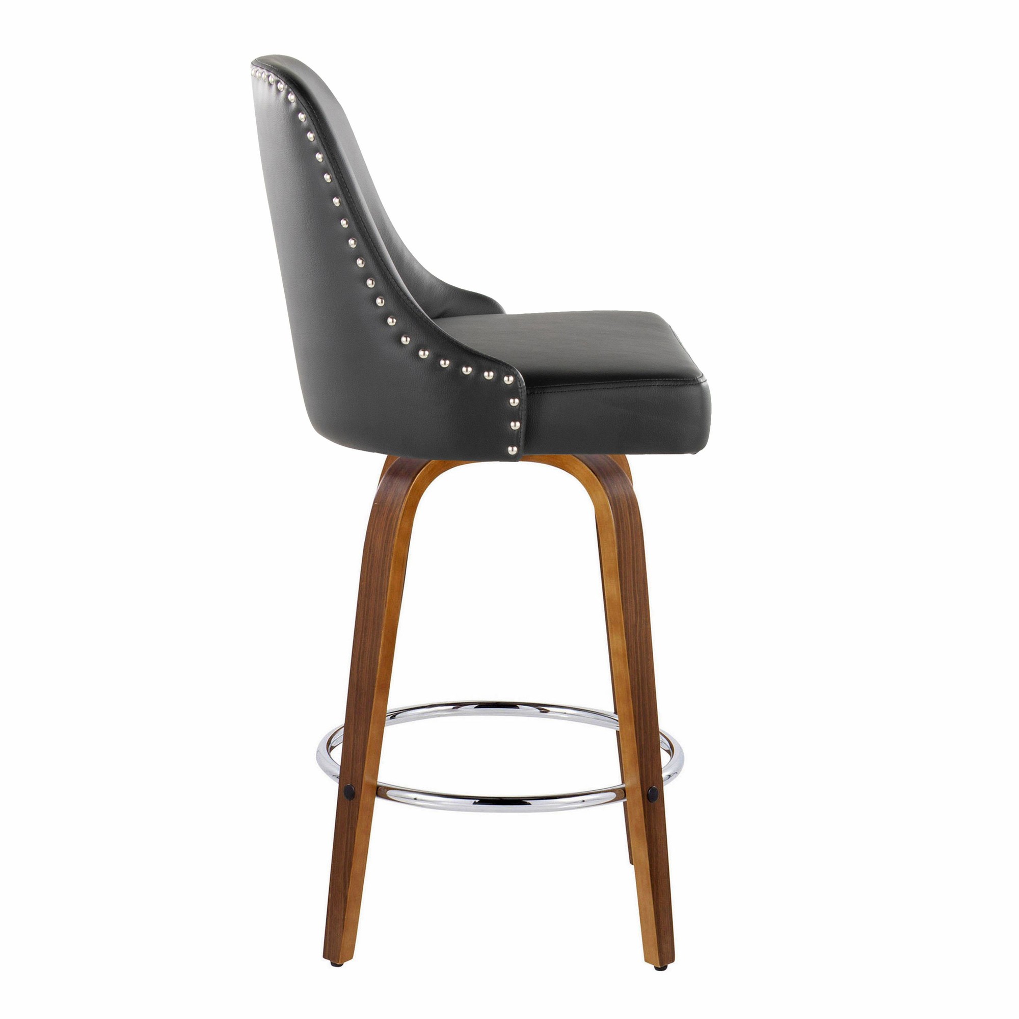 Studded Marcel 27-Inch Walnut and Black Swivel Counter Stools (Set of 2) 5 Studded Marcel 27-Inch Walnut and Black Swivel Counter Stools (Set of 2) - Image 5