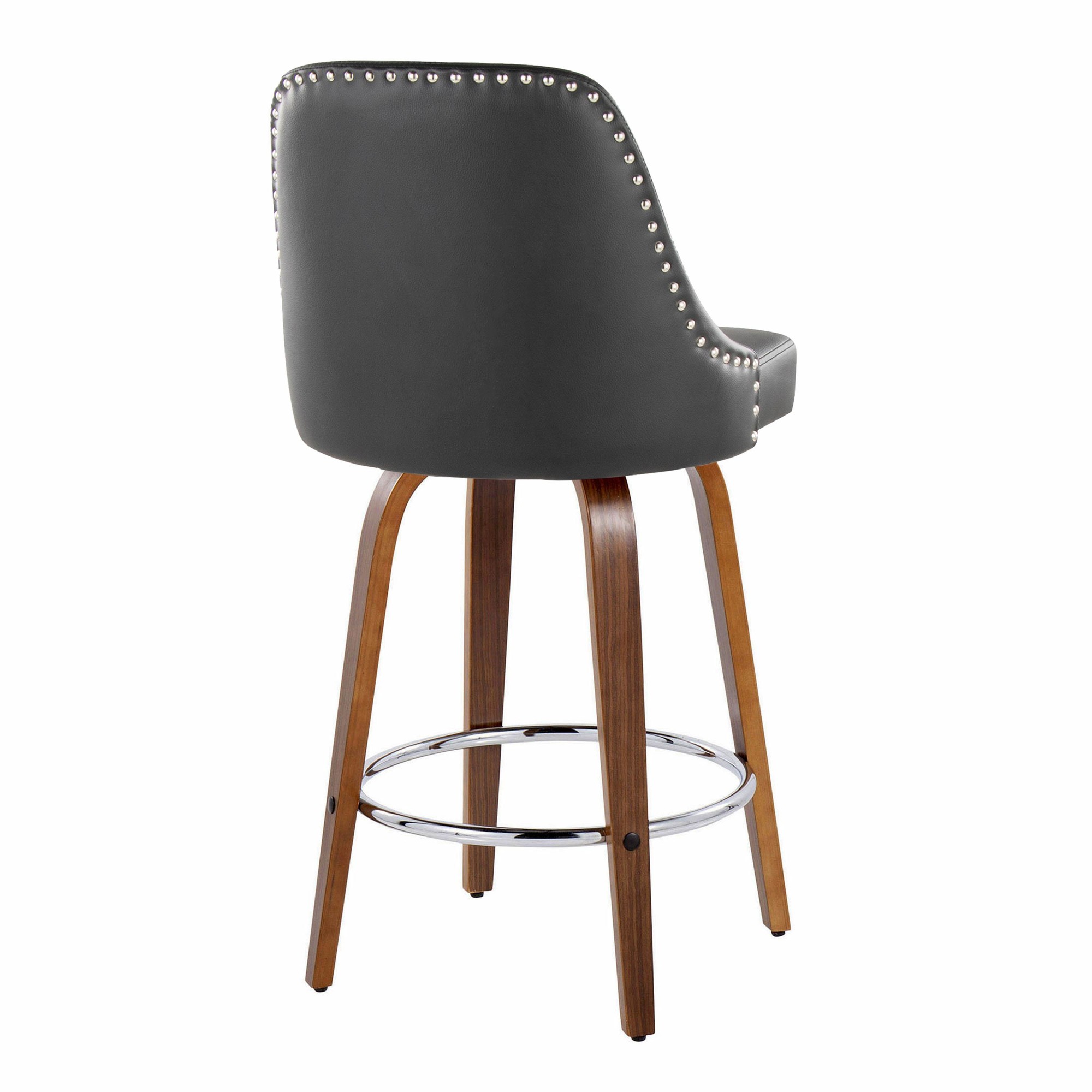 Studded Marcel 27-Inch Walnut and Black Swivel Counter Stools (Set of 2) 6 Studded Marcel 27-Inch Walnut and Black Swivel Counter Stools (Set of 2) - Image 6