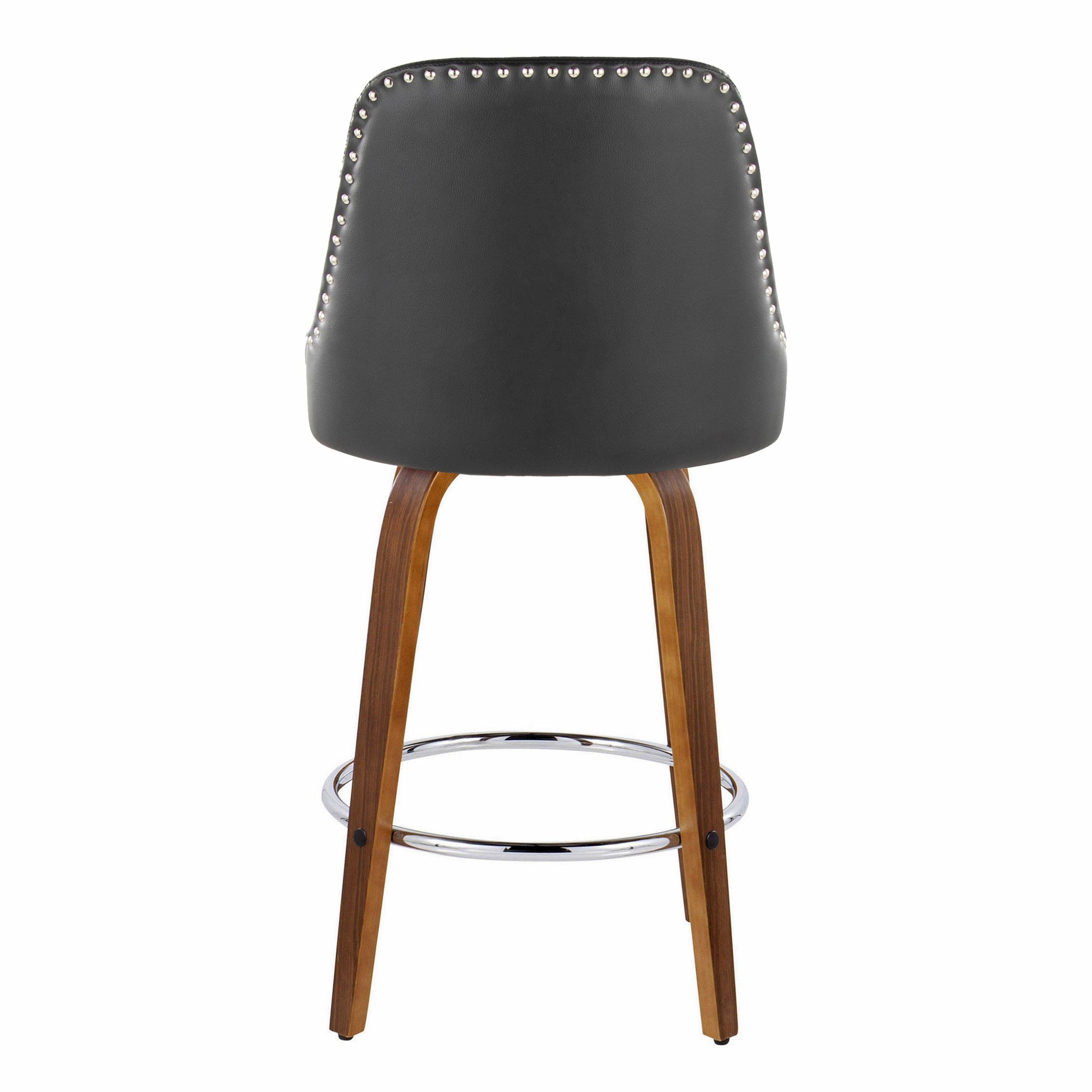 Studded Marcel 27-Inch Walnut and Black Swivel Counter Stools (Set of 2) 7 Studded Marcel 27-Inch Walnut and Black Swivel Counter Stools (Set of 2) - Image 7