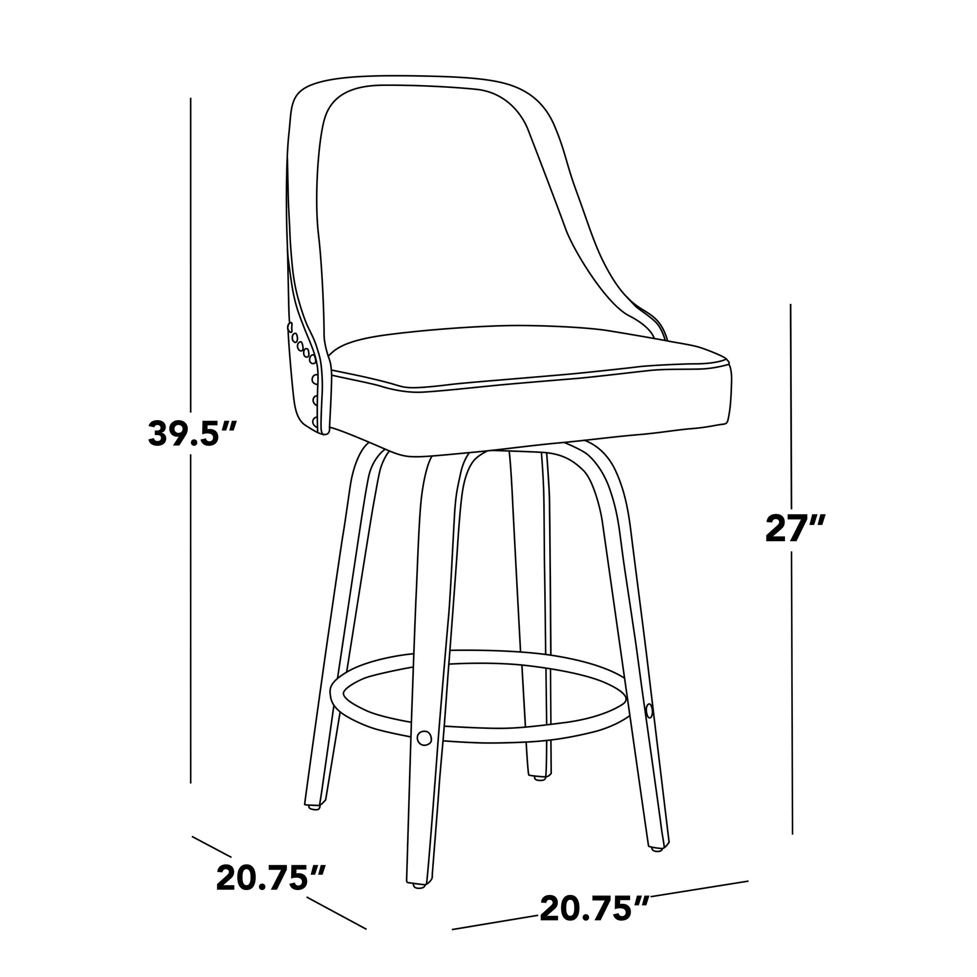 Studded Marcel 27-Inch Walnut and Black Swivel Counter Stools (Set of 2) 10 Studded Marcel 27-Inch Walnut and Black Swivel Counter Stools (Set of 2) - Image 10