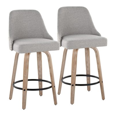 Studded Marcel 27" Light Grey Fabric Counter Stool (Set of 2)