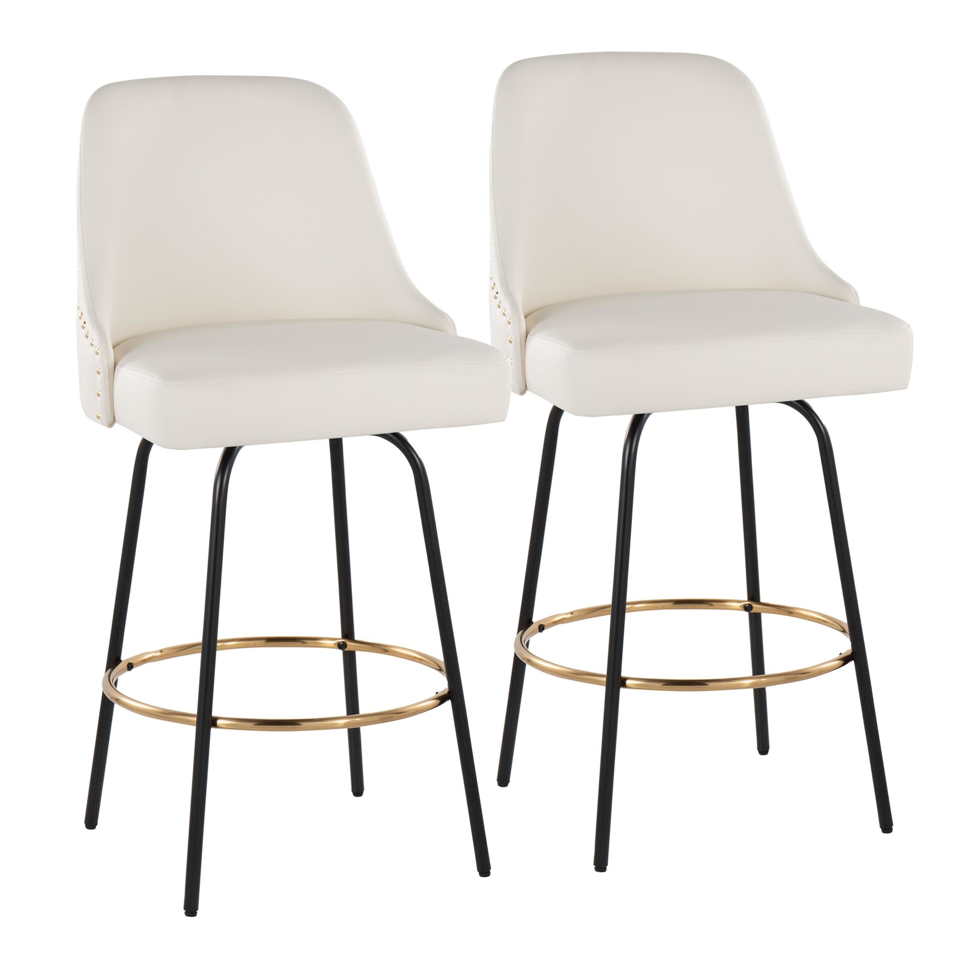 Studded Marcel 27 White Faux Leather Counter Stools (Set of 2) 3 Studded Marcel 27 White Faux Leather Counter Stools (Set of 2) - Image 3