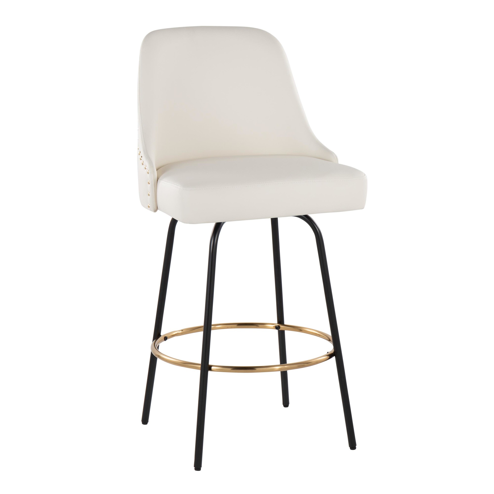 Studded Marcel 27 White Faux Leather Counter Stools (Set of 2) 4 Studded Marcel 27 White Faux Leather Counter Stools (Set of 2) - Image 4