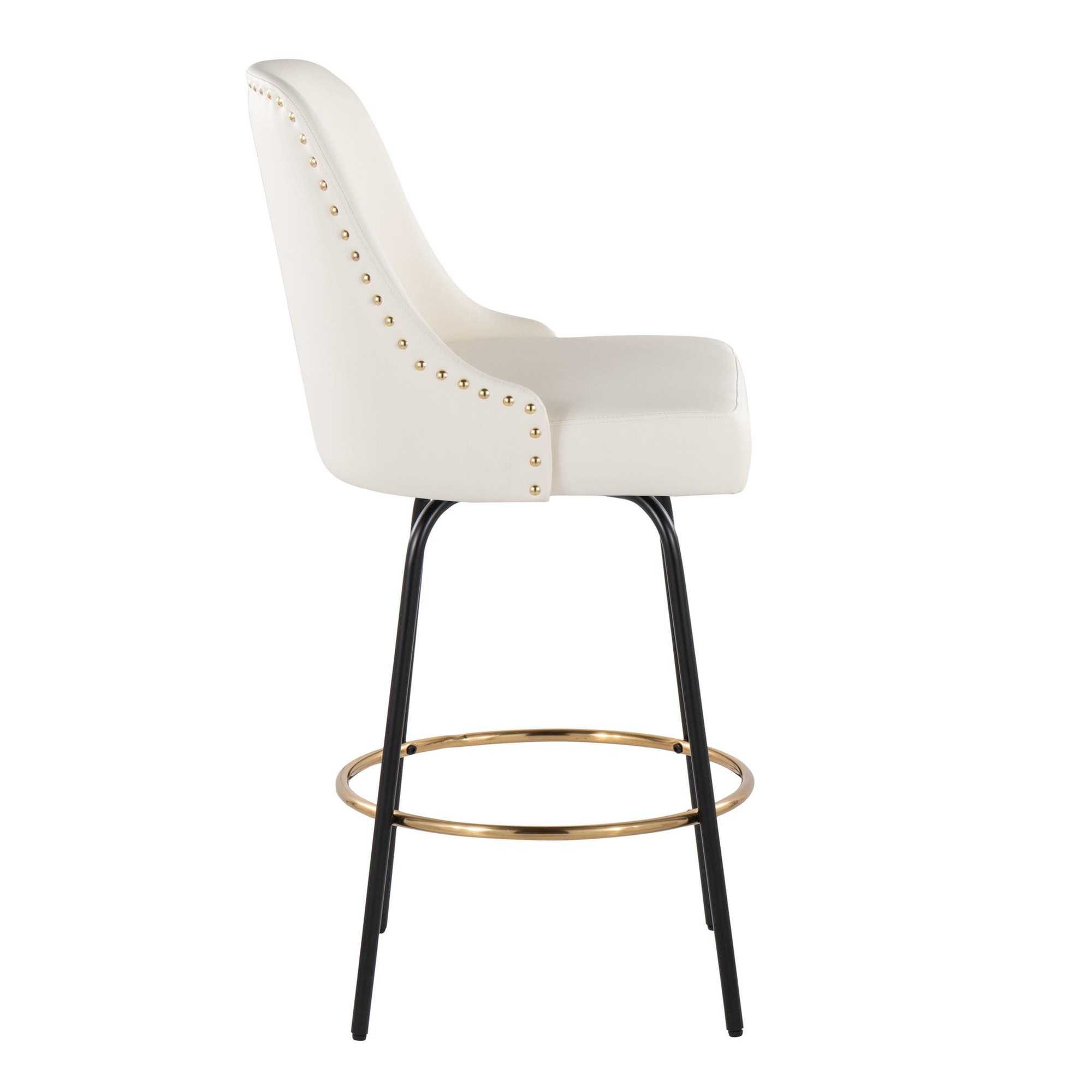 Studded Marcel 27 White Faux Leather Counter Stools (Set of 2) 5 Studded Marcel 27 White Faux Leather Counter Stools (Set of 2) - Image 5