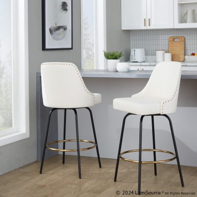 Studded Marcel 27 White Faux Leather Counter Stools (Set of 2)