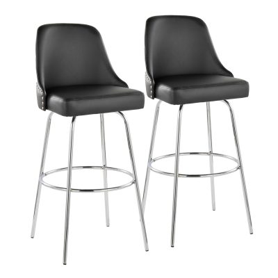 Studded Marcel 30 Contemporary Black Faux Leather Barstool (Set of 2)