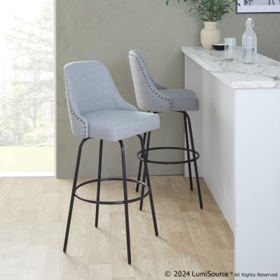 Studded Marcel 30 Contemporary Black and Grey Swivel Barstool (Set of 2)