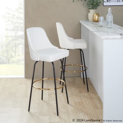 Studded Marcel 30 Contemporary Swivel Barstool Black White (Set of 2)