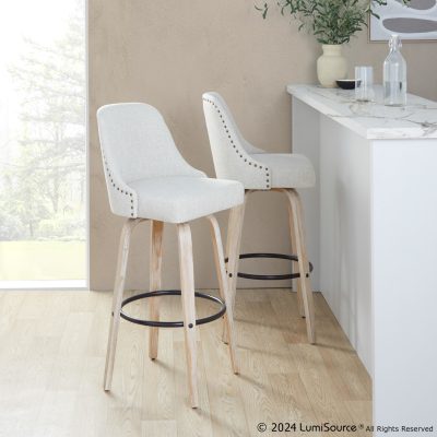 Studded Marcel 30 Cream Swivel Barstools Transitional (Set of 2)