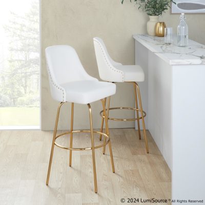 Studded Marcel 30 Gold White Contemporary Barstool (Set of 2)