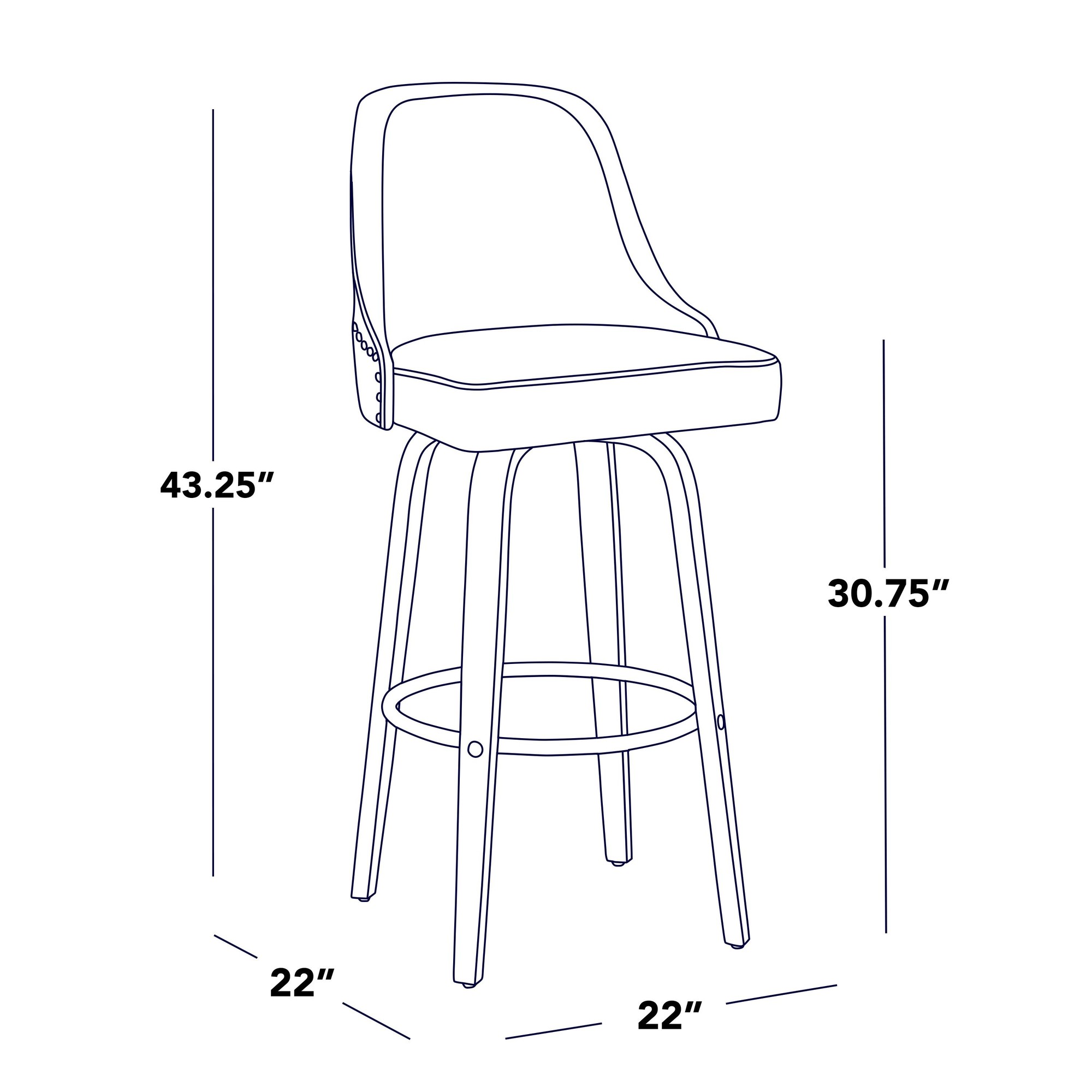 Studded Marcel 30-Inch Transitional Swivel Barstool Walnut (Set of 2) (Set of 2) 11 Studded Marcel 30-Inch Transitional Swivel Barstool Walnut (Set of 2) (Set of 2) - Image 11