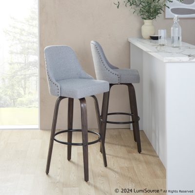 Studded Marcel 30-Inch Transitional Swivel Barstool Walnut (Set of 2) (Set of 2)