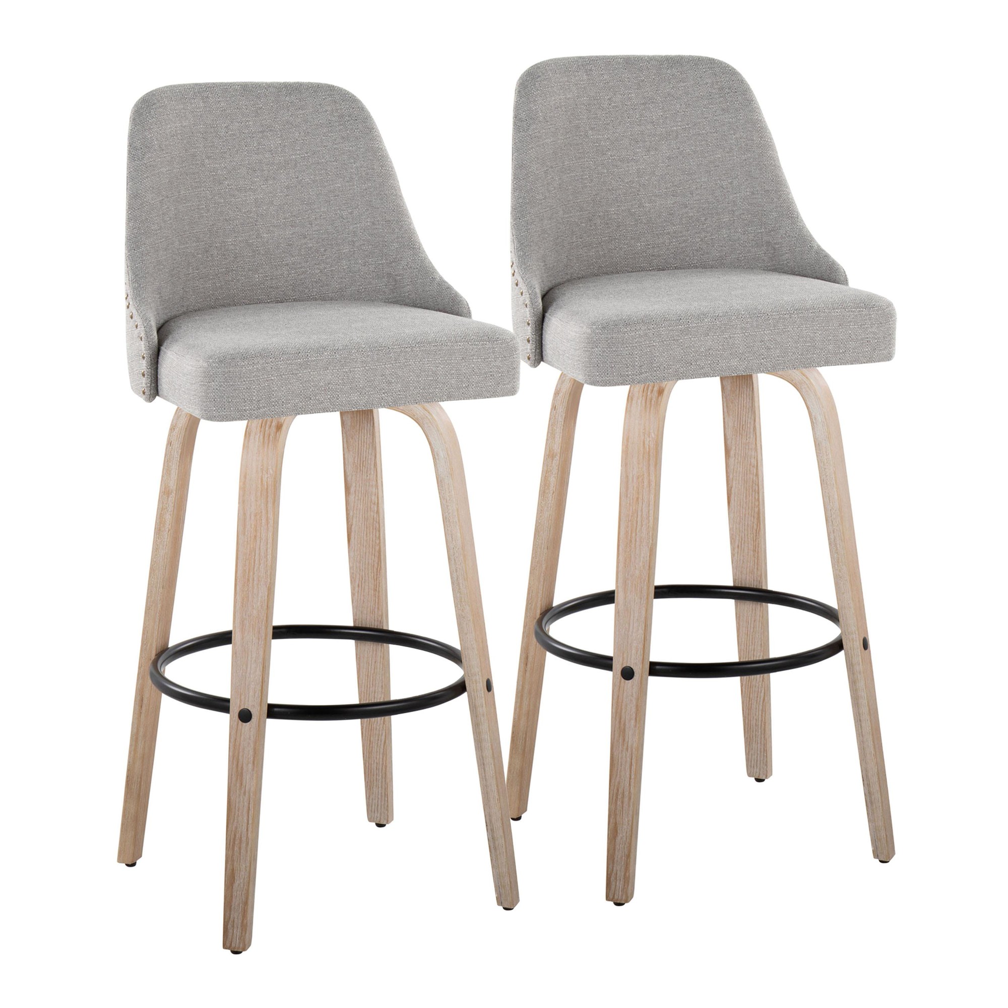 Studded Marcel 30 Light Grey Swivel Barstool Pair (Set of 2) 3 Studded Marcel 30 Light Grey Swivel Barstool Pair (Set of 2) - Image 3