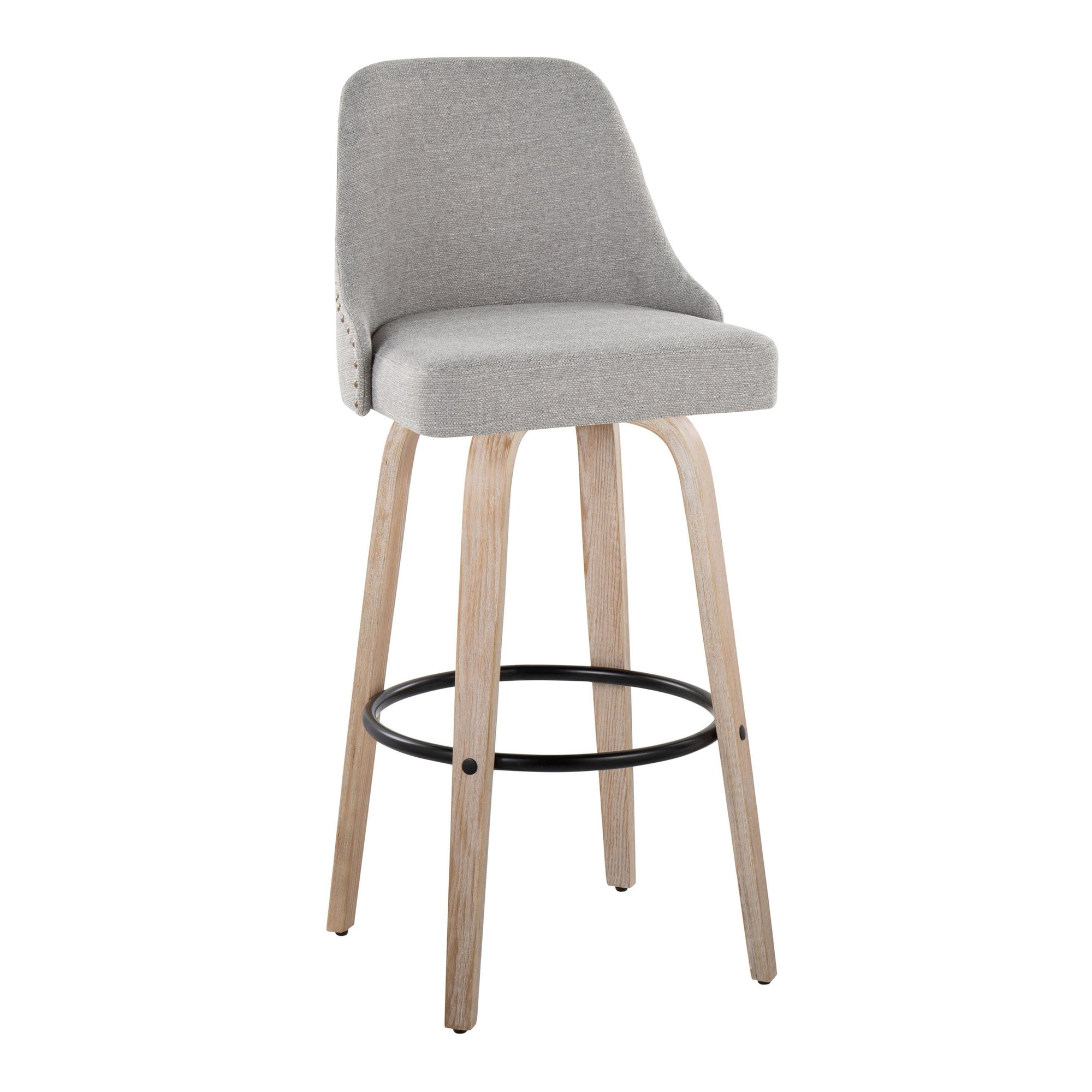 Studded Marcel 30 Light Grey Swivel Barstool Pair (Set of 2) 4 Studded Marcel 30 Light Grey Swivel Barstool Pair (Set of 2) - Image 4