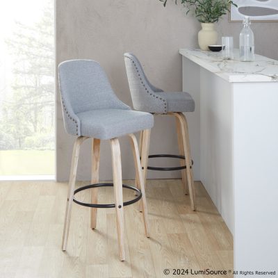 Studded Marcel 30 Light Grey Swivel Barstool Pair (Set of 2)