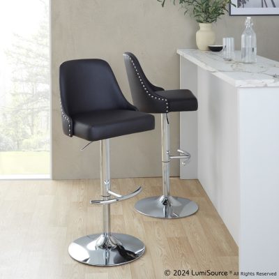 Studded Marcel Black Faux Leather Contemporary Barstool Set (Set of 2)