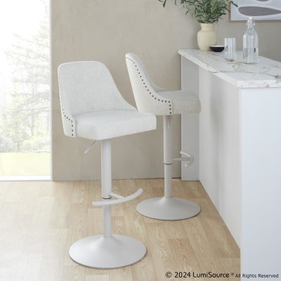 Studded Marcel Cream Fabric Pearl Grey Contemporary Barstool (Set of 2)