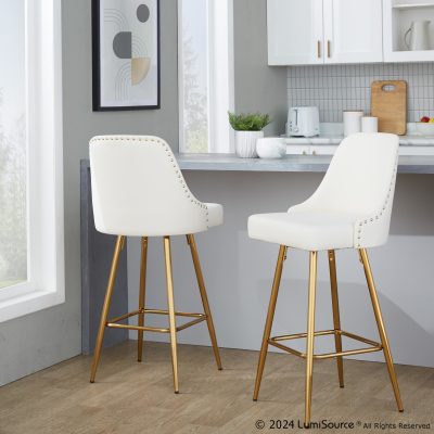 Studded Marcel Gold White 27-Inch Contemporary Counter Stool (Set of 2)