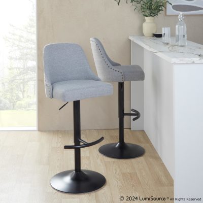Studded Marcel Light Grey Adjustable Barstool Black Metal (Set of 2)