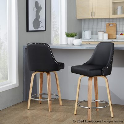 Studded Marcel Zebra/Black 26-Inch Contemporary Swivel Counter Stool (Set of 2)