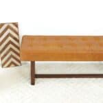 Tan Leather Mid-Century Modern Bench with Wood Frame 11 Tan Leather Mid-Century Modern Bench with Wood Frame