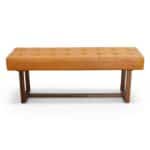 Tan Leather Mid-Century Modern Bench with Wood Frame 8 Tan Leather Mid-Century Modern Bench with Wood Frame