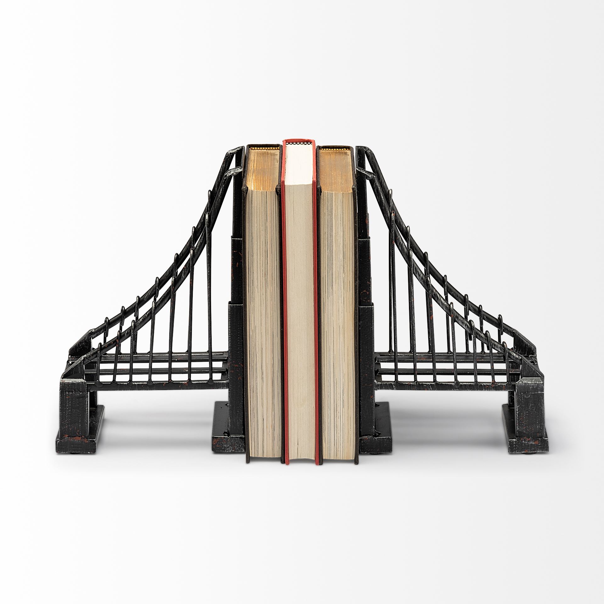 Suspension Set of 2 19L x 4W Brown Wrought Iron Suspension Bridge Bookends 5 Suspension Set of 2 19L x 4W Brown Wrought Iron Suspension Bridge Bookends - Image 5