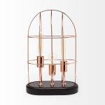 Sutton (19.3"H) Rose-Gold Metal Cylindrical Cage Three Bulb Table Lamp