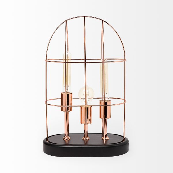 Sutton 19.3H Rose Gold Metal Cylindrical Cage Three Bulb Table Lamp 2