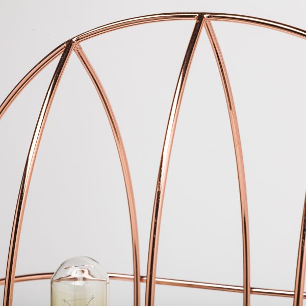 Sutton 19.3H Rose Gold Metal Cylindrical Cage Three Bulb Table Lamp 3