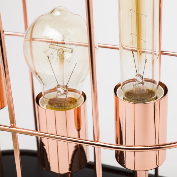 Sutton 19.3H Rose Gold Metal Cylindrical Cage Three Bulb Table Lamp 5