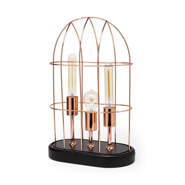 Sutton 19.3H Rose Gold Metal Cylindrical Cage Three Bulb Table Lamp