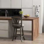 Gray 26.5 Inch Swivel Bar Stool with Backrest and Footrest