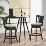 Gray 26.5 Inch Swivel Bar Stool with Backrest and Footrest