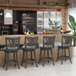 Gray 26.5 Inch Swivel Bar Stool with Backrest and Footrest